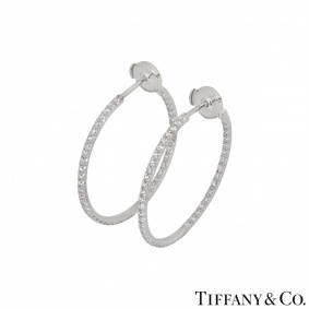 Tiffany & Co. White Gold Diamond Hoop Earrings